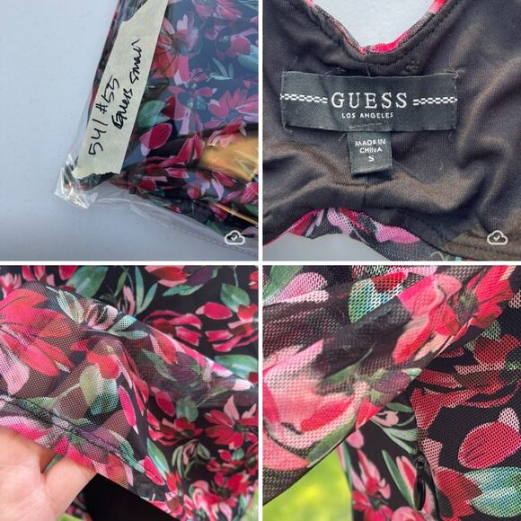 Y2K Cottagecor prairie Sheer Floral Ruched Bodycon Cutout Back GUESS Dress small - Picture 5 of 12